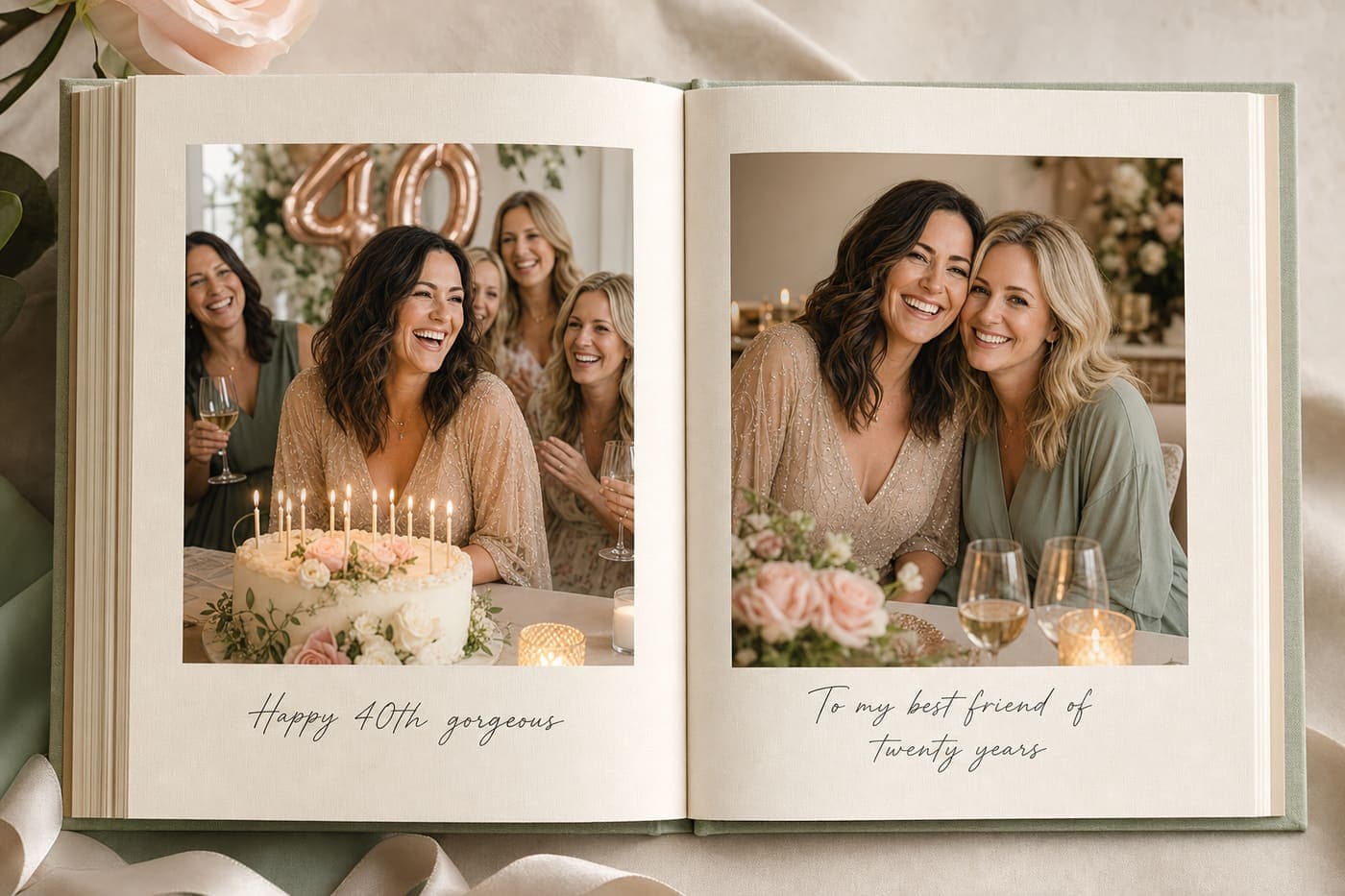 An open keepsake book filled with memories from everyone who loves them