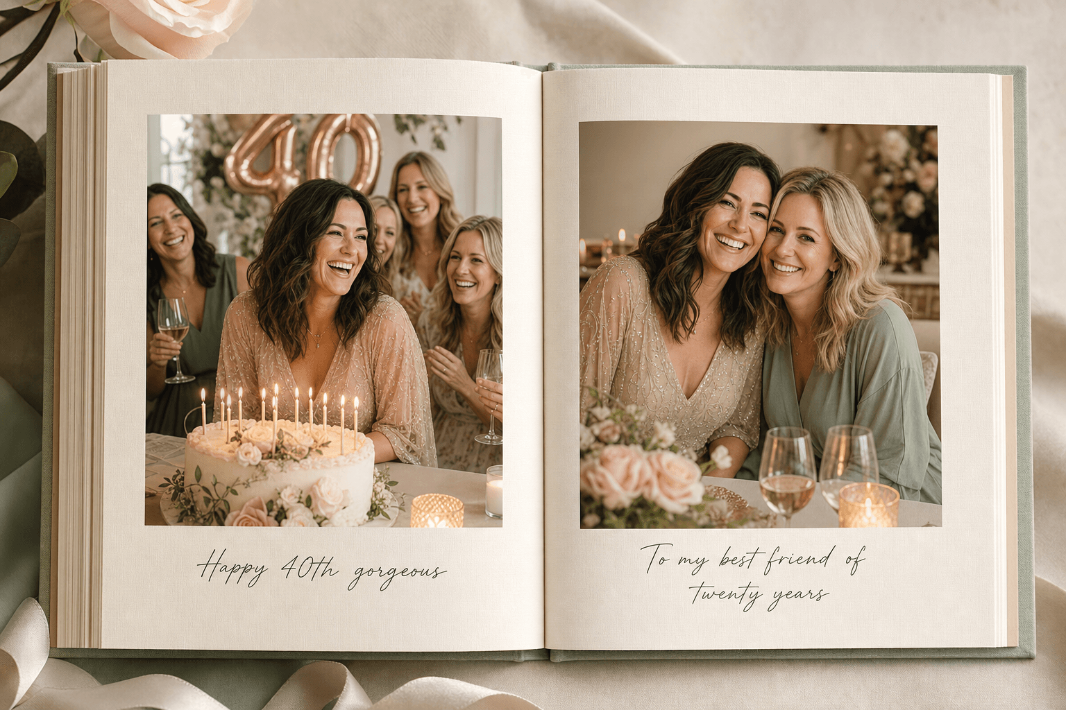 An open keepsake book filled with memories from everyone who loves them